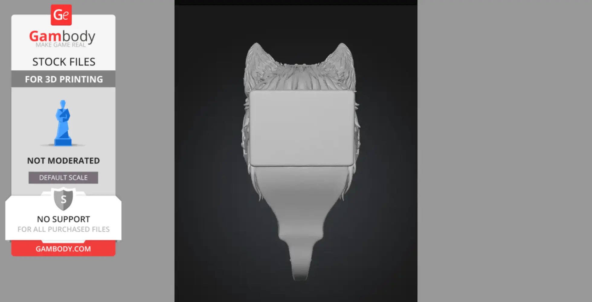 A steampunk wolf-themed wall hook for 3D printing, featuring intricate ear and fur details.