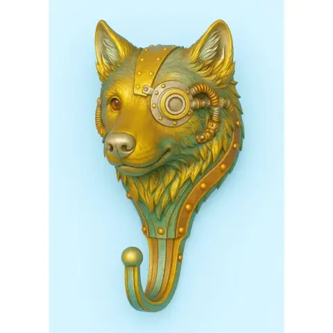 STL Description – Steampunk Wolf Wall Hook