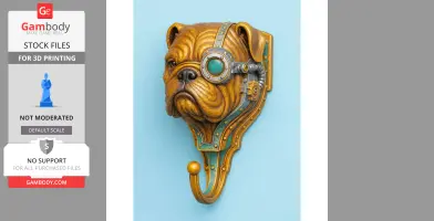 Steampunk-style bulldog wall hook with gears and a monocle for 3D printing.