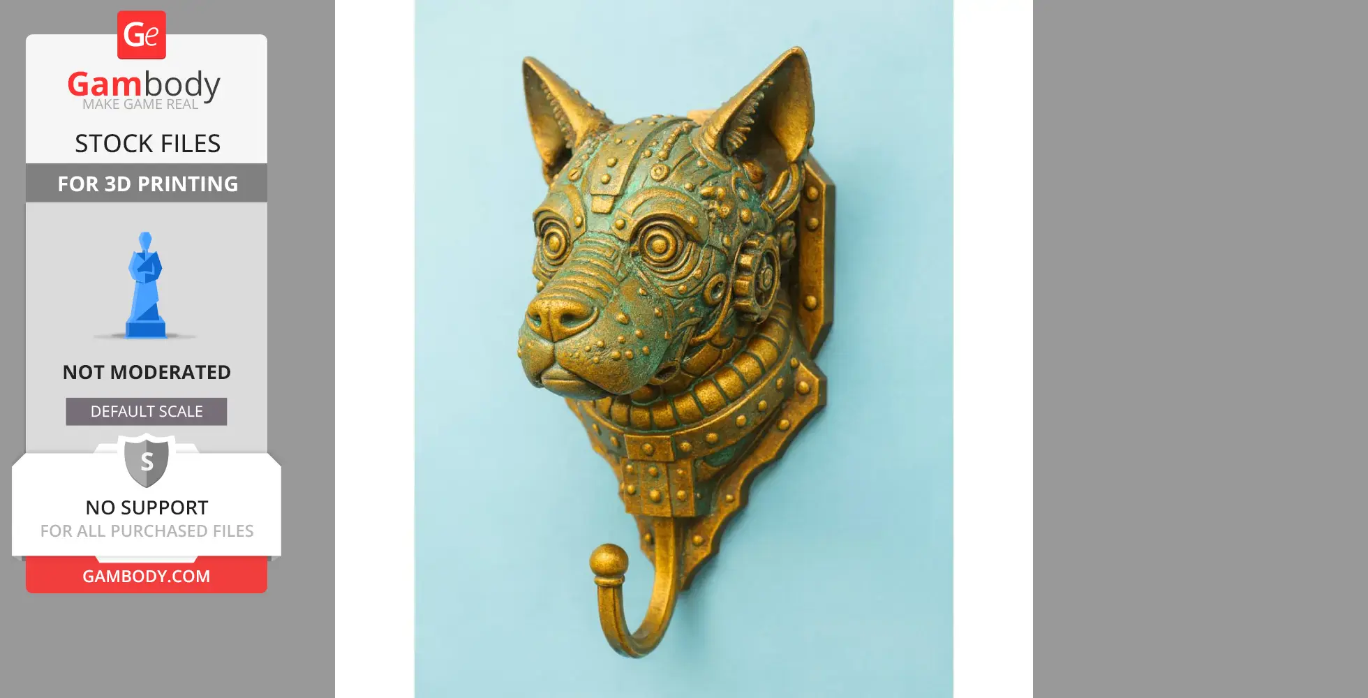 Steampunk-style dog head wall hook with mechanical details and ornate design.