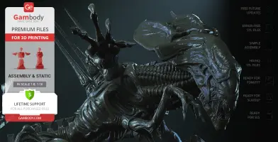 A detailed 3D model of a Xenomorph Queen from AvP, showcasing intricate alien features for printing.