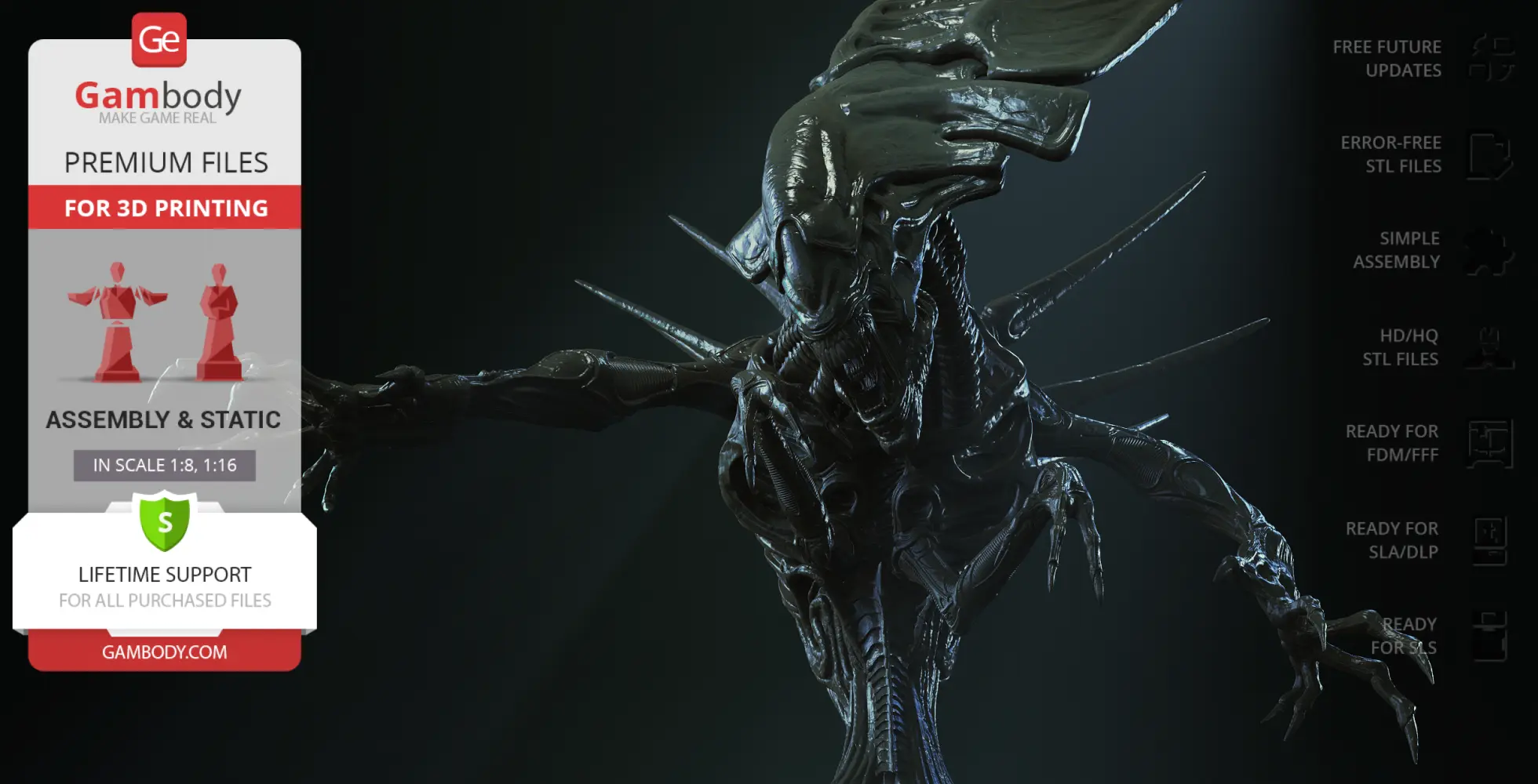 Xenomorph Queen bust 3D model, featuring intricate alien details and spikes, for 3D printing.