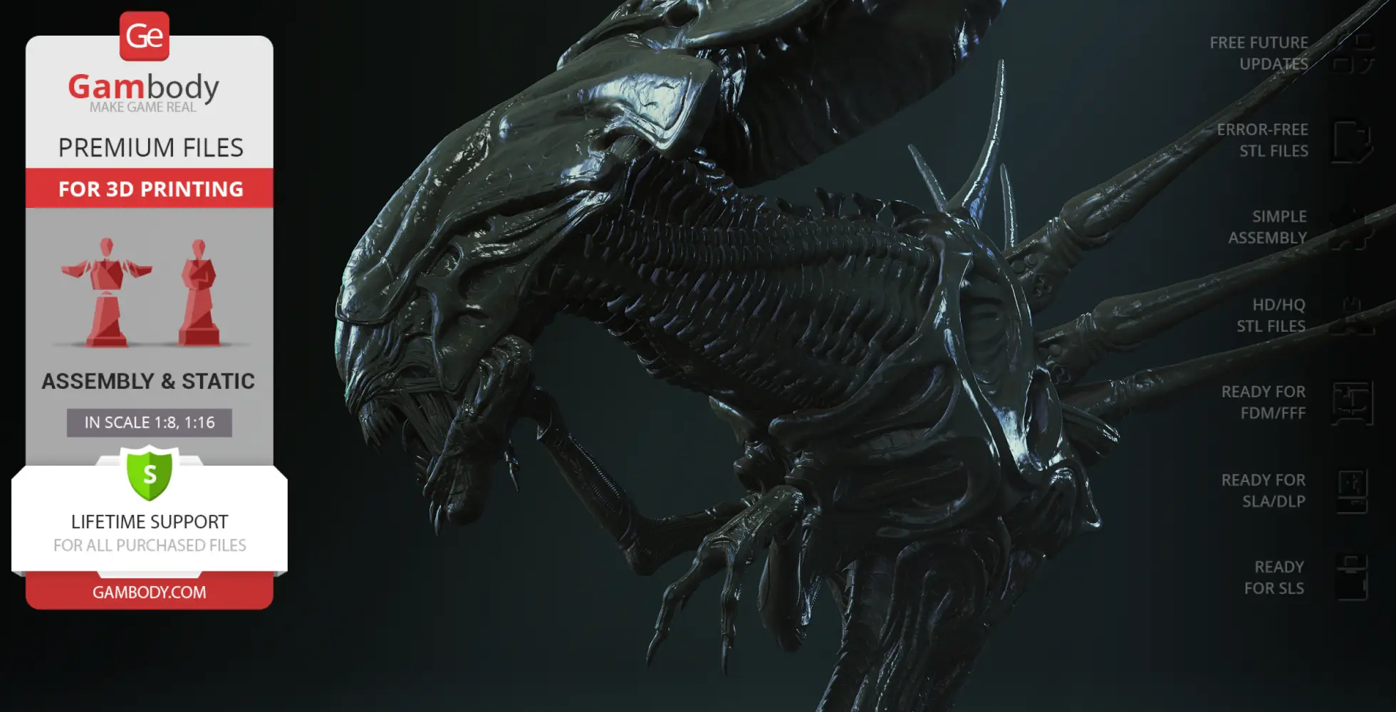 Detailed Xenomorph Queen bust, ready for 3D printing, featuring intricate textures and menacing features.