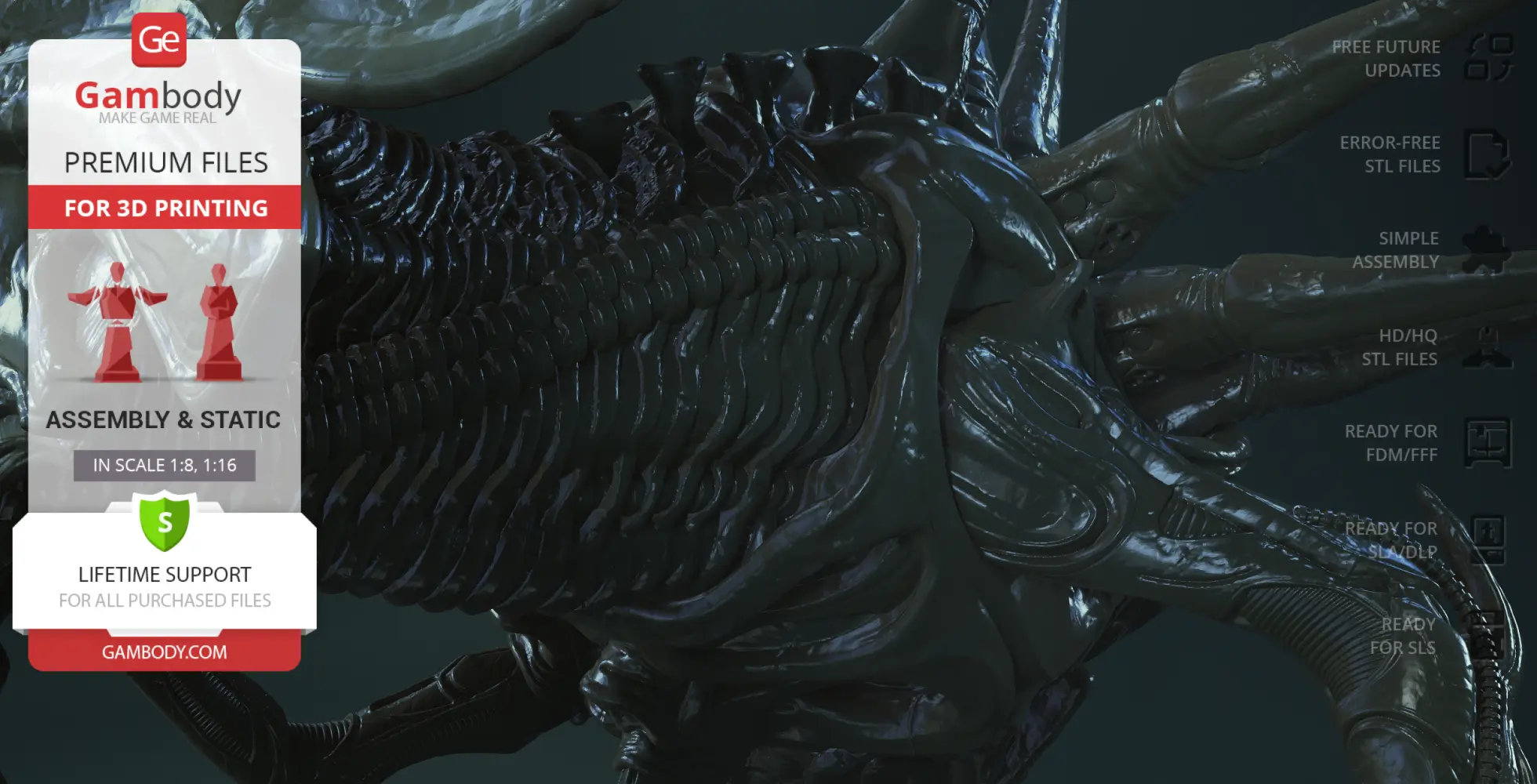 Detailed sculpted bust of a Xenomorph Queen from Alien vs Predator for 3D printing.
