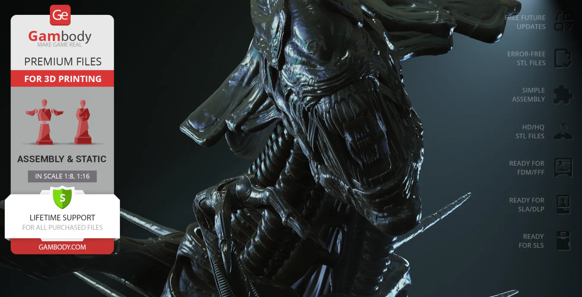 Intricate 3D model of a Xenomorph Queen bust with detailed textures, ready for printing.