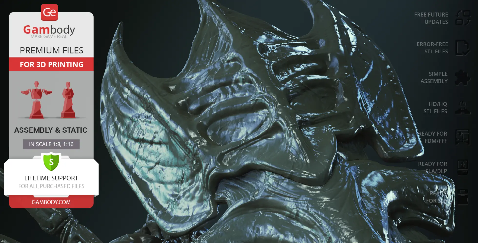 A detailed 3D model of a Xenomorph Queen bust from AvP, designed for 3D printing with intricate textures.