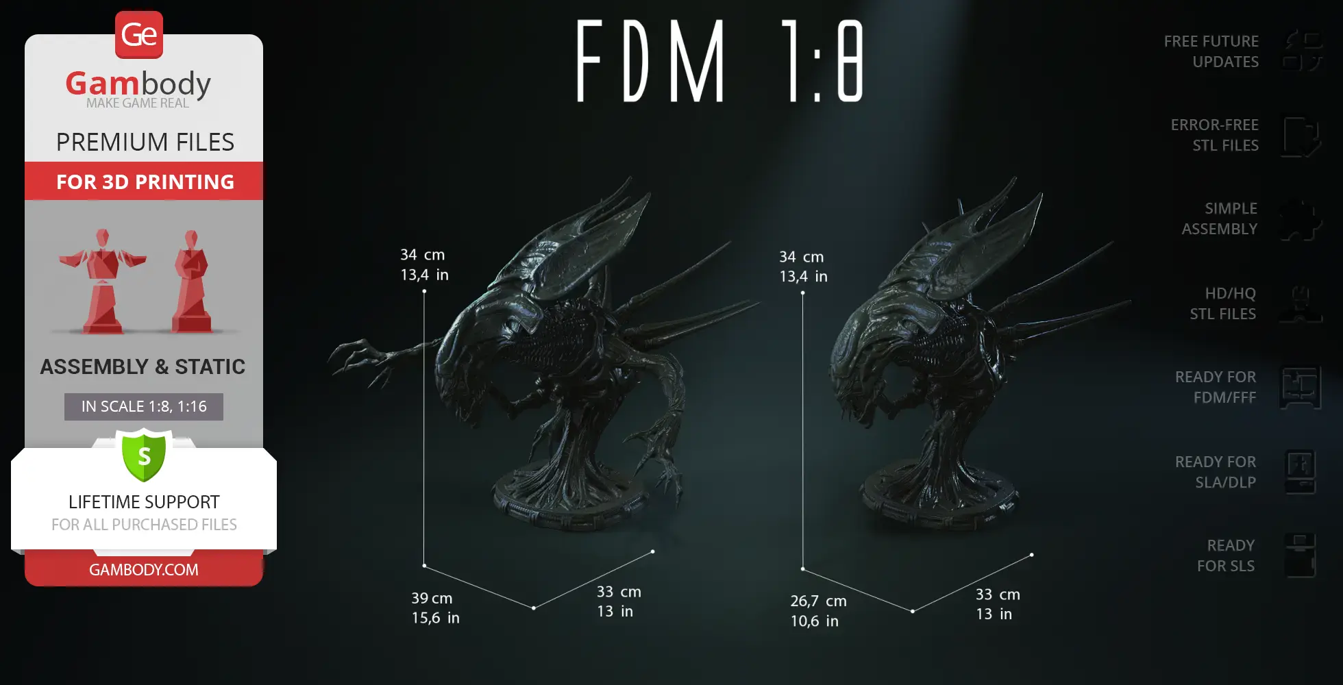 3D model of a Xenomorph Queen bust with intricate details, ready for 3D printing, shown in two perspectives.