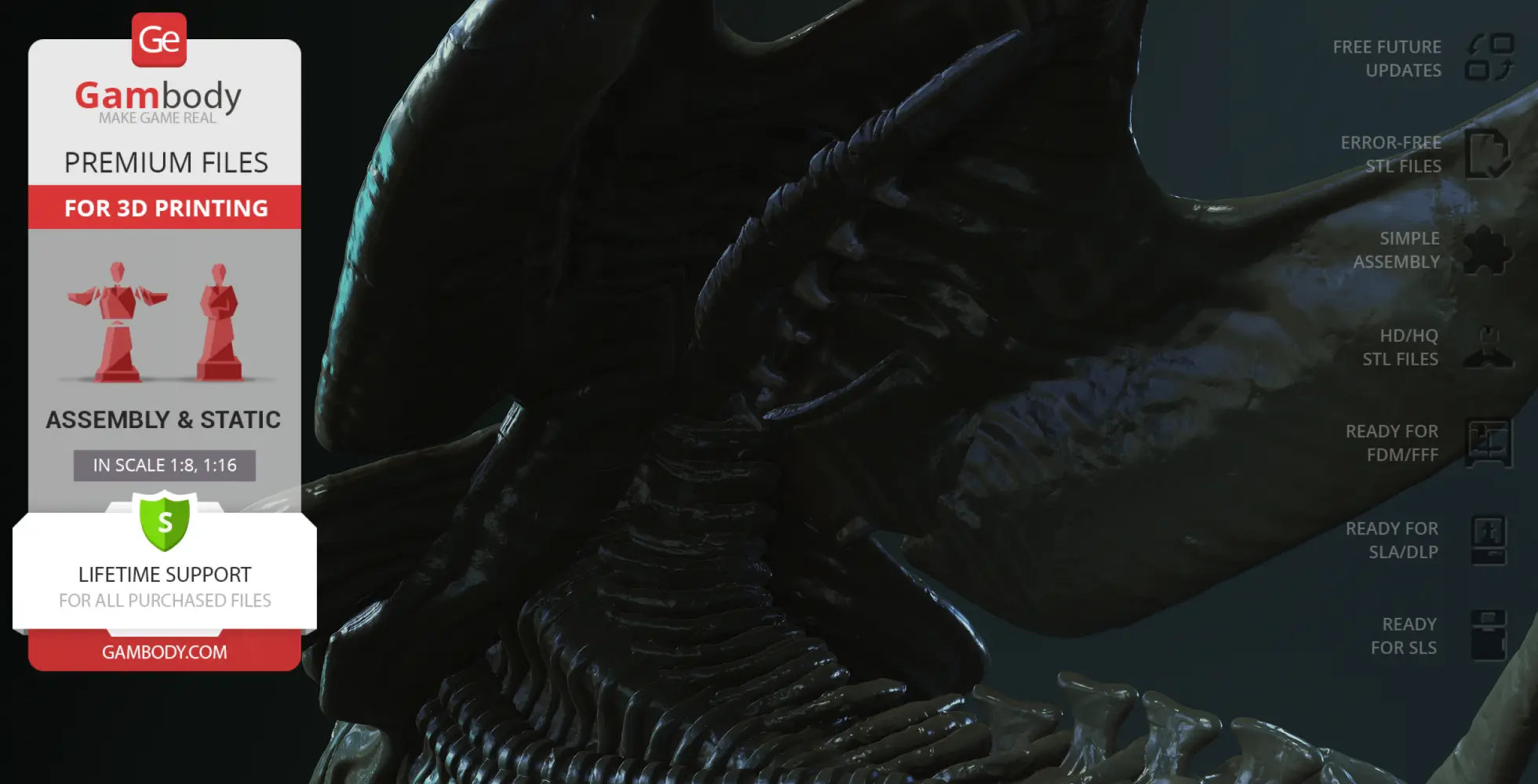Xenomorph Queen bust with detailed ridges and textures, suitable for 3D printing.