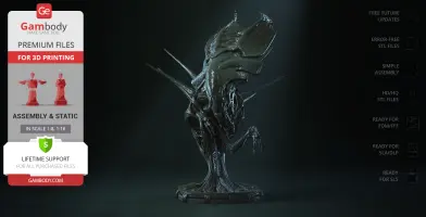 Intricate bust of a Xenomorph Queen with sharp features, ready for 3D printing.