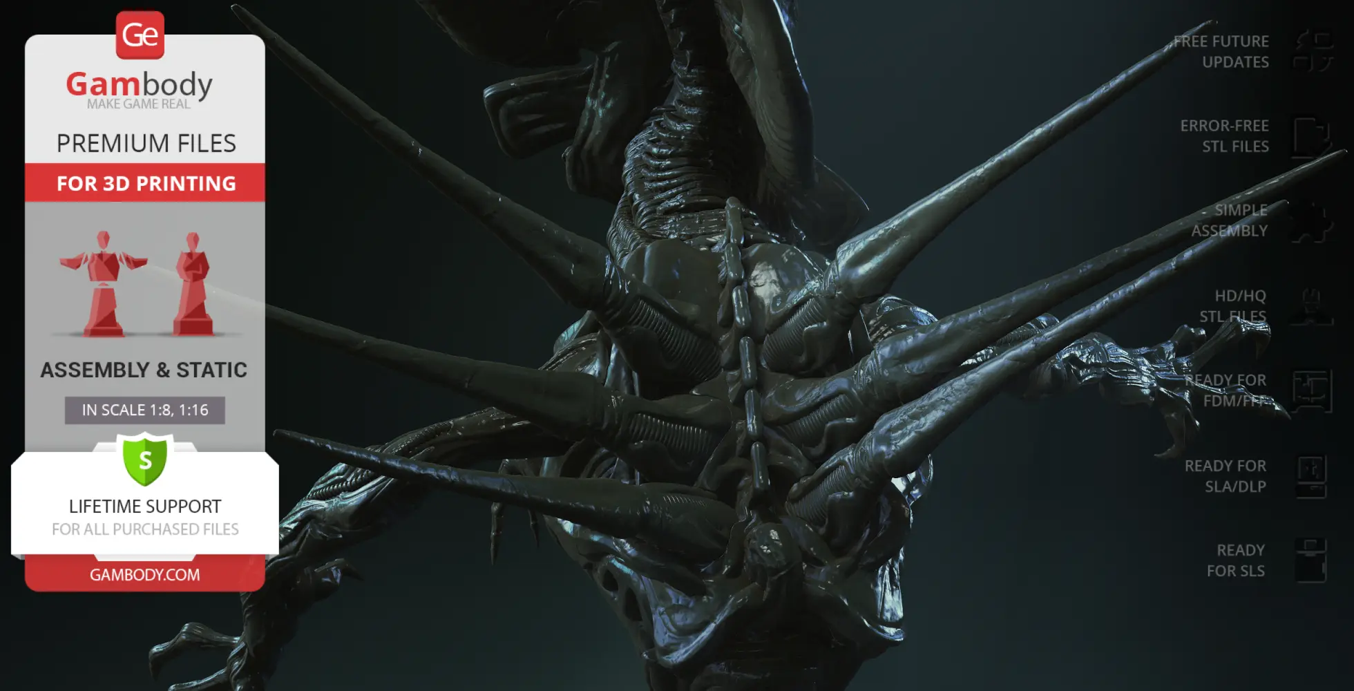 Xenomorph Queen bust with intricate details and spiked design, suitable for 3D printing.