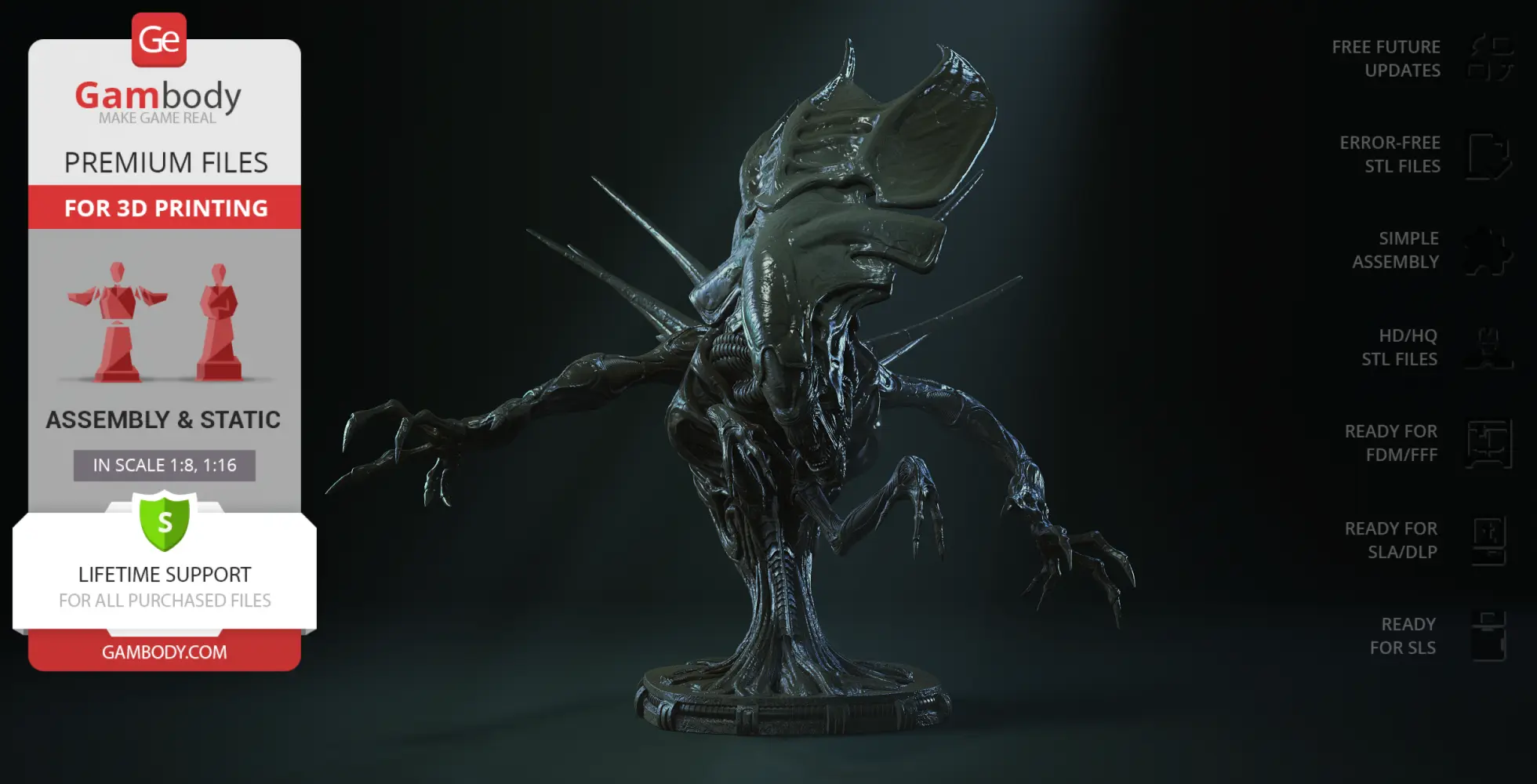 A detailed, menacing bust of a Xenomorph Queen, ideal for 3D printing.