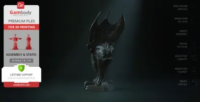 A detailed 3D model of a Xenomorph Queen head on a pedestal, designed for 3D printing, dimly lit.
