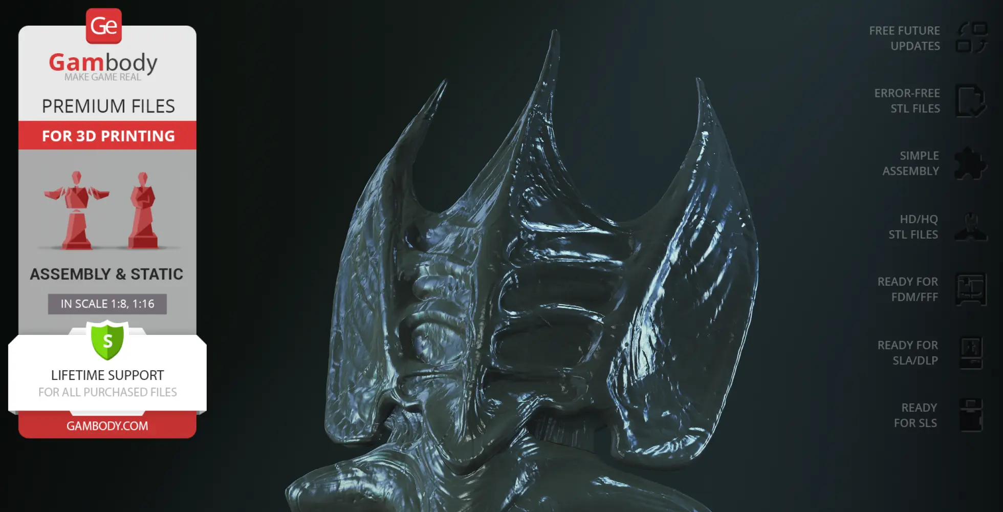 A detailed 3D model of a Xenomorph Queen head from AvP, suitable for 3D printing.