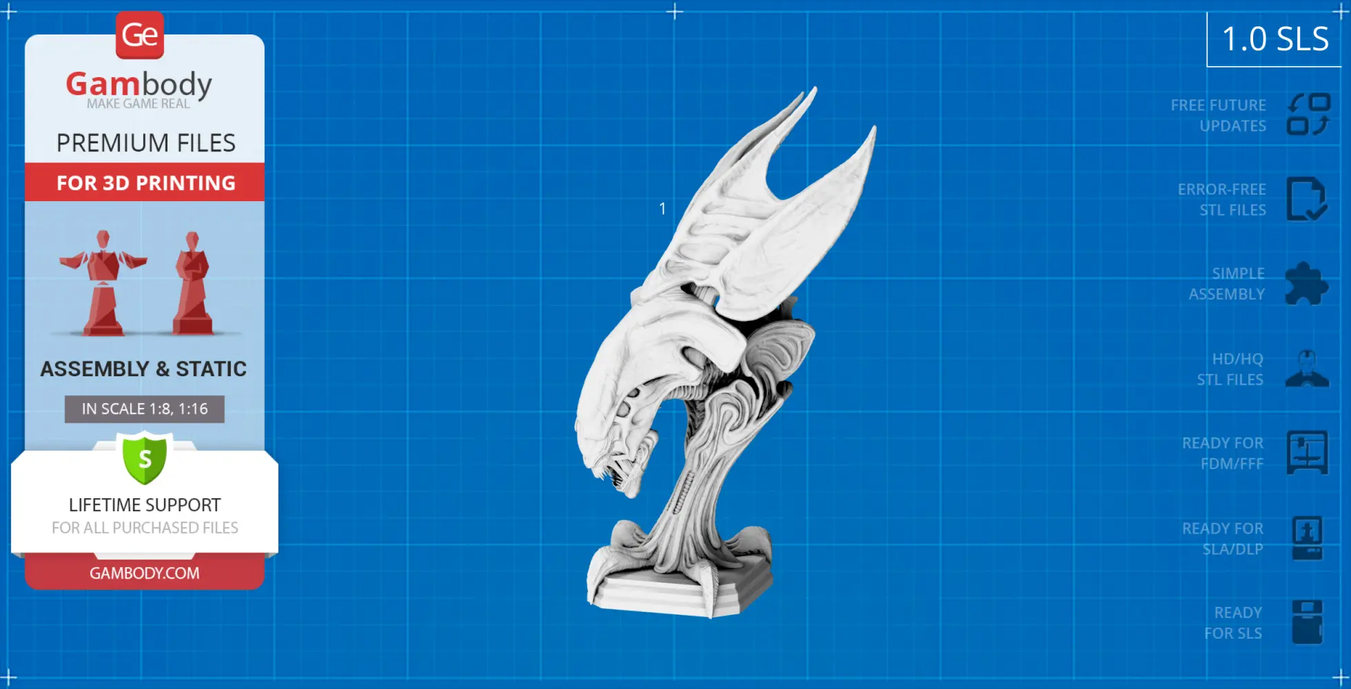 Detailed Xenomorph Queen head model with intricate textures, ready for 3D printing.