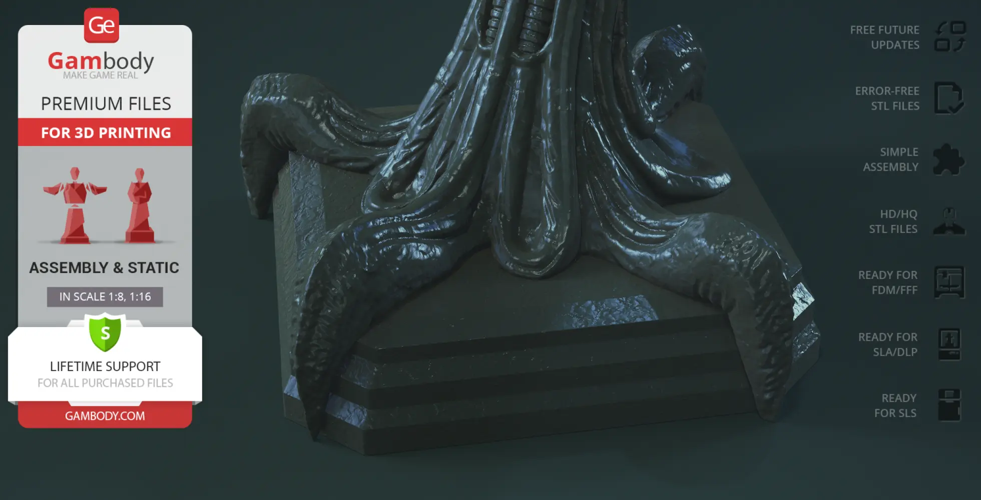 Sci-fi model base with intricate textured alien-like tendrils, ready for 3D printing.
