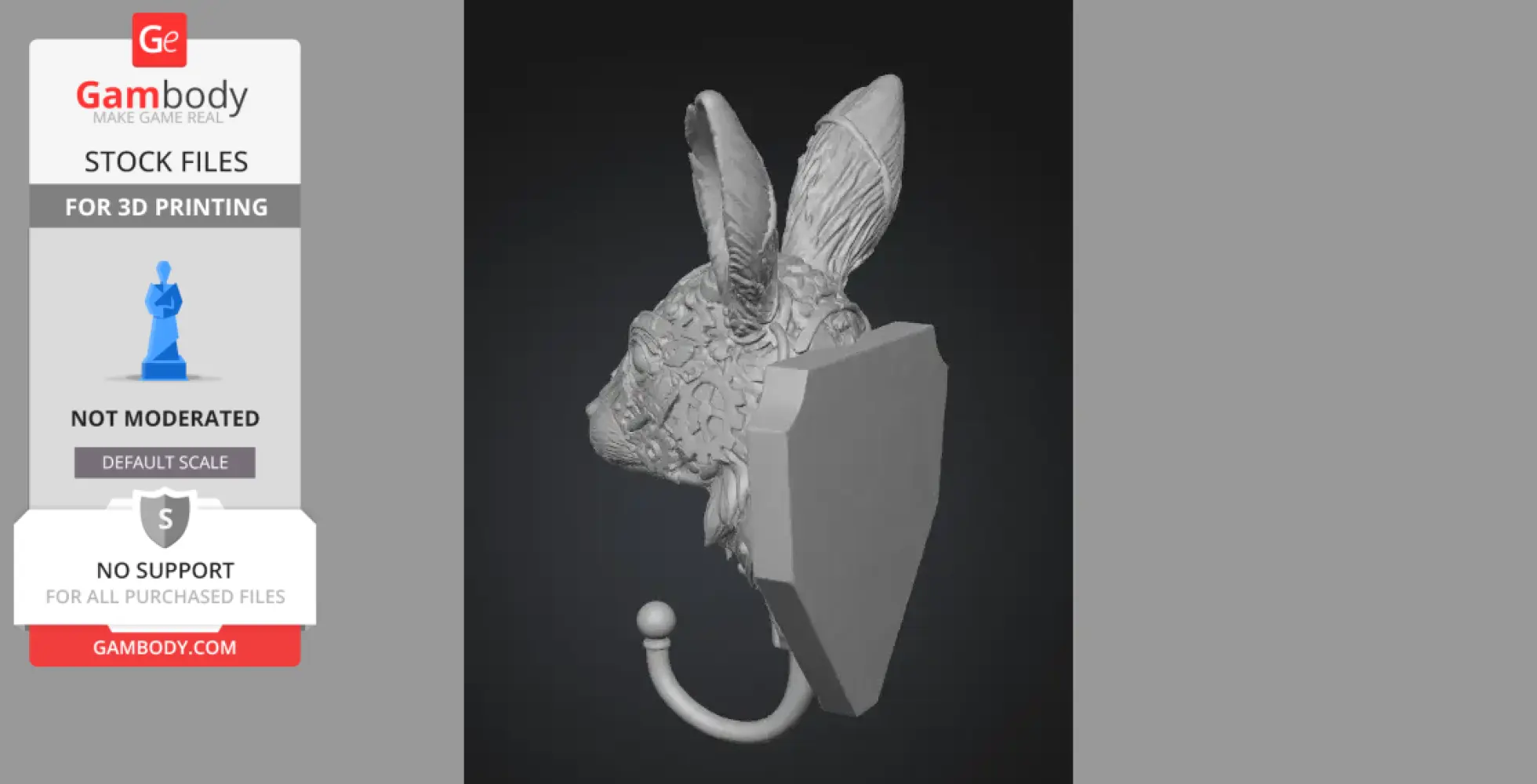 Steampunk rabbit head wall hook with gear details and long ears, designed for 3D printing.