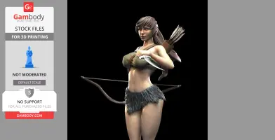 A 3D model of a warrior archer woman with a bow, quiver, and armor, ready for 3D printing.