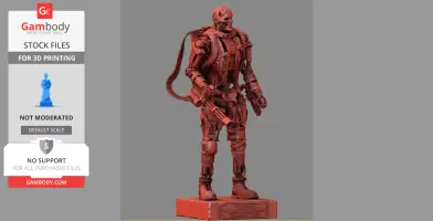 A 3D model of a T-600 Terminator robot from 'Terminator Salvation,' equipped with a weapon.
