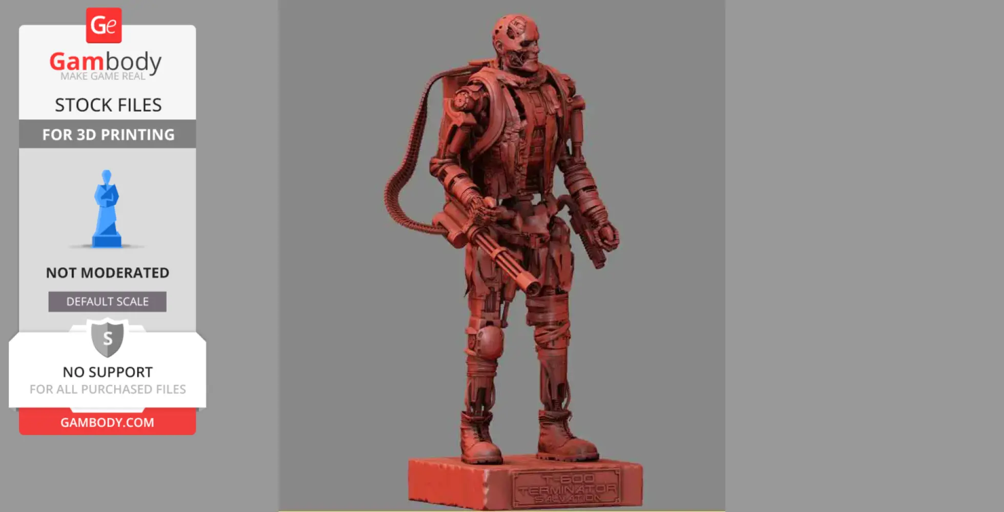 A 3D model of a T-600 Terminator robot from 'Terminator Salvation,' equipped with a weapon.