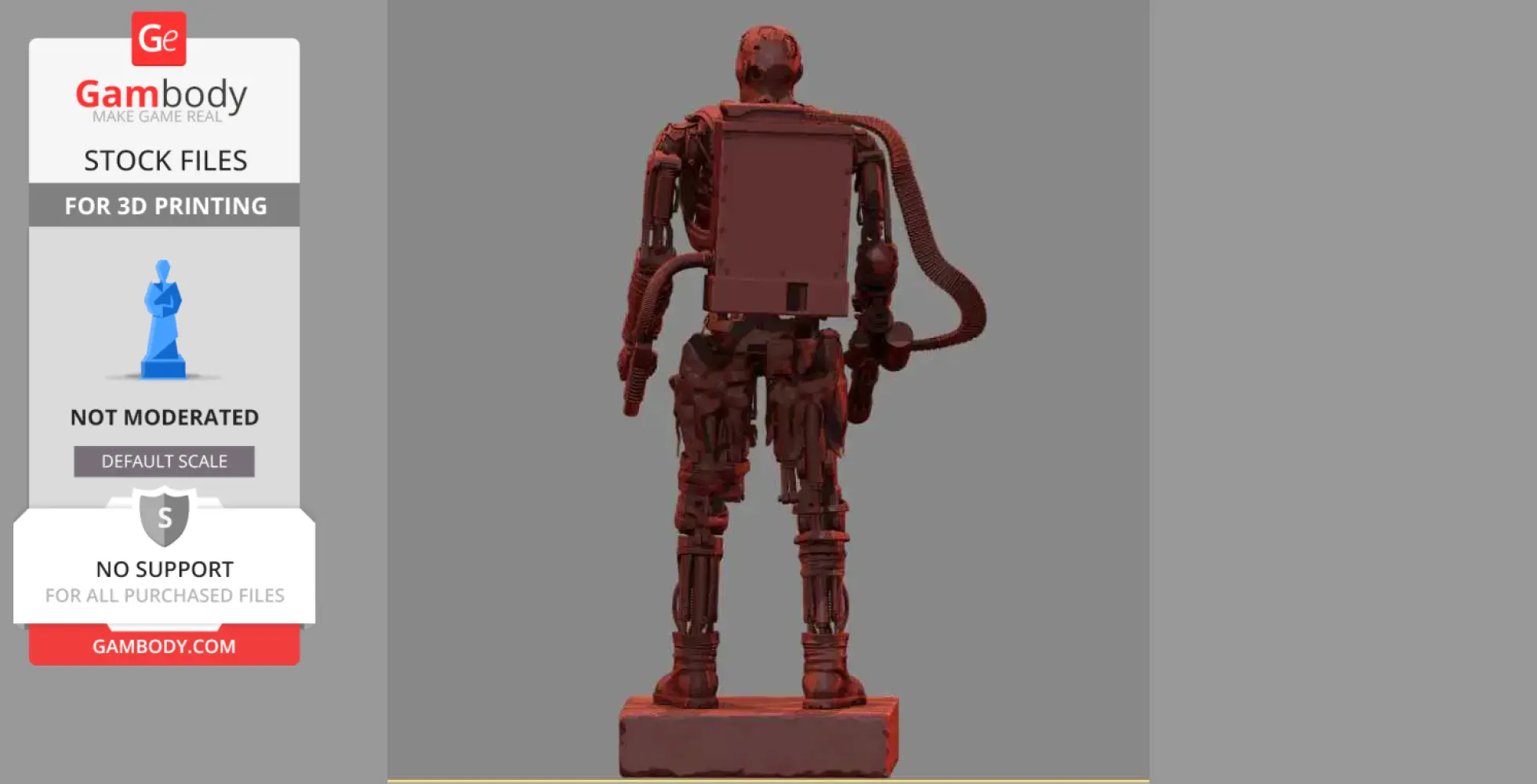 Back view of a detailed T-600 Terminator model for 3D printing, featuring mechanical components.