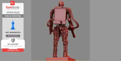 Rear view of a detailed T-600 Terminator 3D model for printing, showcasing mechanical parts and tubing.