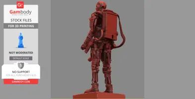 Red 3D model of a T-600 Terminator from Salvation, detailed for 3D printing, showing back view.