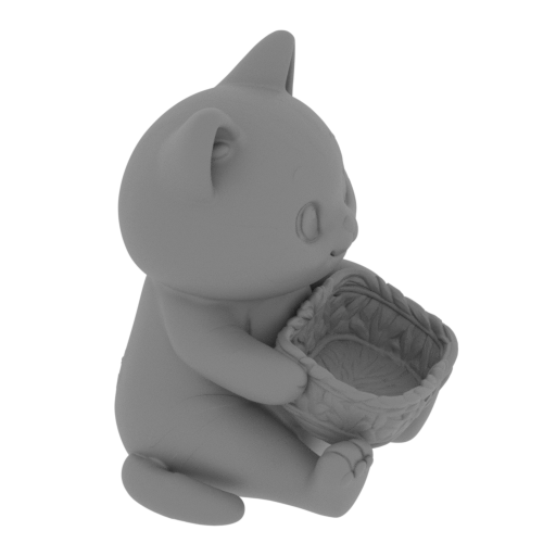 Cute yellow cat holding a woven basket.-mesh.stl