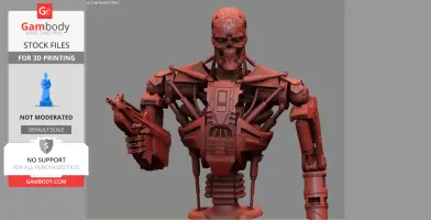 A detailed 3D model of a T-600 Terminator robot skeleton, ready for printing.