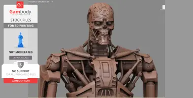 Robotic skeleton model for 3D printing, detailed mechanical design, labeled 'T-600 Terminator Salvation V2'.