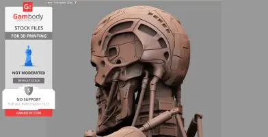 Detailed T-600 Terminator model head and shoulders, showcasing mechanical and skeletal features.