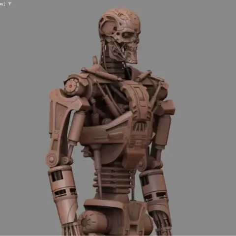 3D model of a T-600 robot from Terminator, showing mechanical and skeletal details.