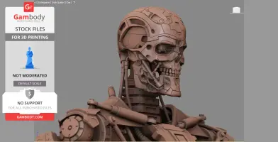 Intricate 3D model of a T-600 Terminator with detailed mechanical features for printing.