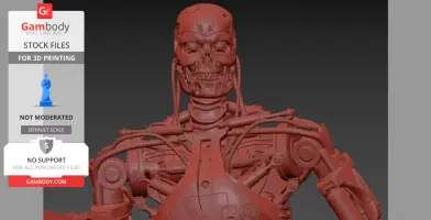 Highly detailed T-800 Terminator model for 3D printing, showcasing exposed mechanical design.