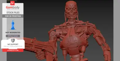 Detailed 3D model of a T-800 endoskeleton holding a weapon, designed for 3D printing.