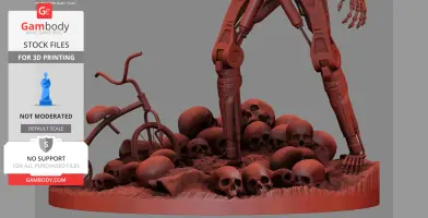 Terminator T-800 legs on skulls with broken tricycle, ready for 3D printing.