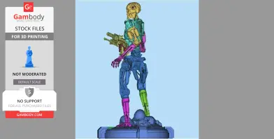 3D model of a detailed T-800 Terminator robot on a base, showcasing intricate mechanical parts.