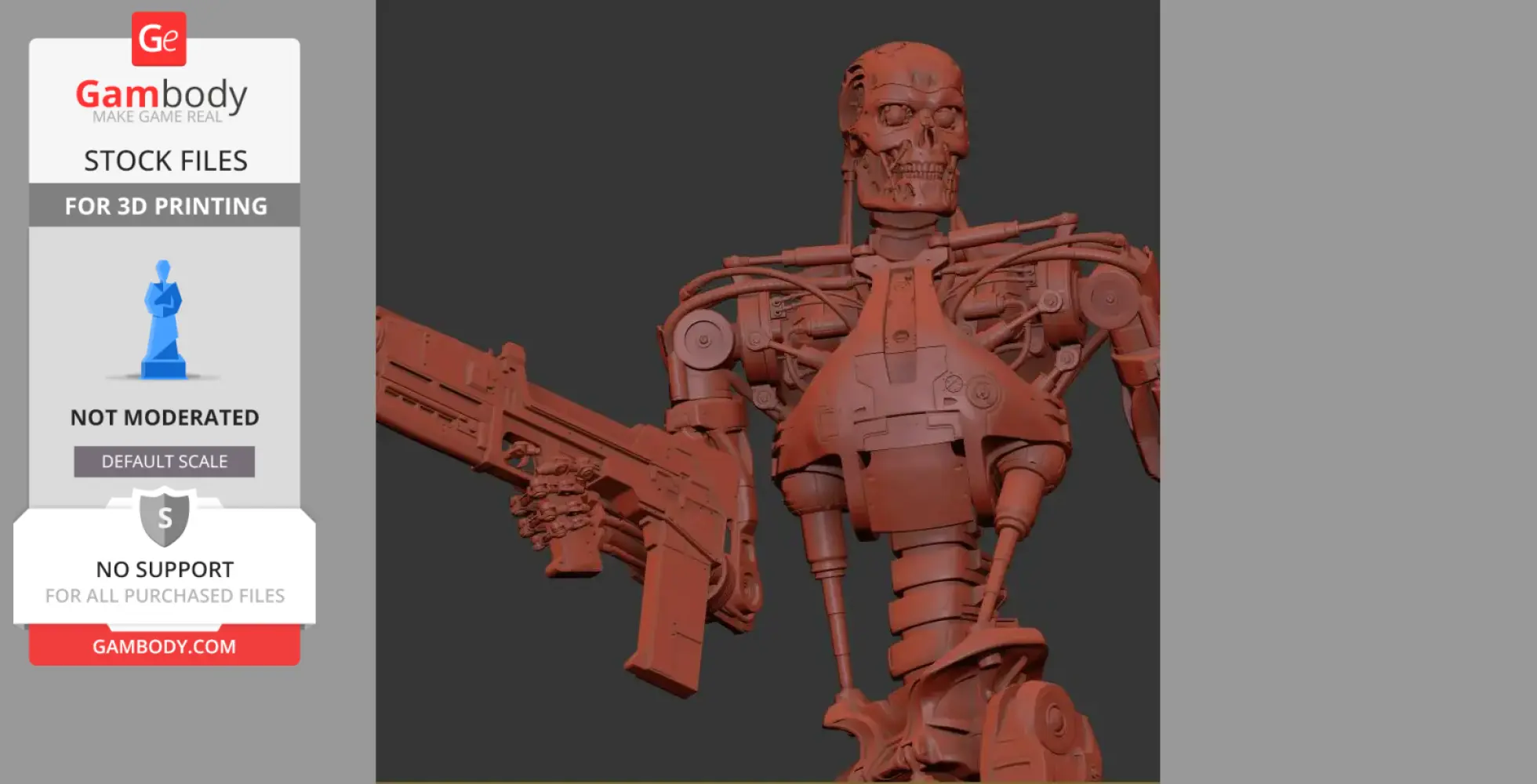 Highly detailed 3D model of T-800 Terminator with exposed mechanical parts, designed for 3D printing.