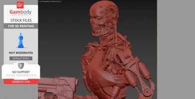 A 3D model of the T-800 Terminator with detailed mechanical features, designed for 3D printing.
