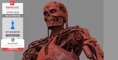Highly detailed 3D model of a T-800 Terminator endoskeleton for printing, showcasing intricate mechanical design.