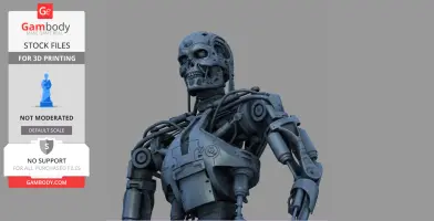 Highly detailed T-800 Terminator 3D model showing mechanical structure and intricate components.