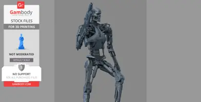 A detailed T-800 endoskeleton 3D model holding a gun, designed for 3D printing.