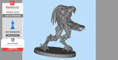 Detailed 3D model of an alien warrior with a gun, from Crysis 2, standing on a base.