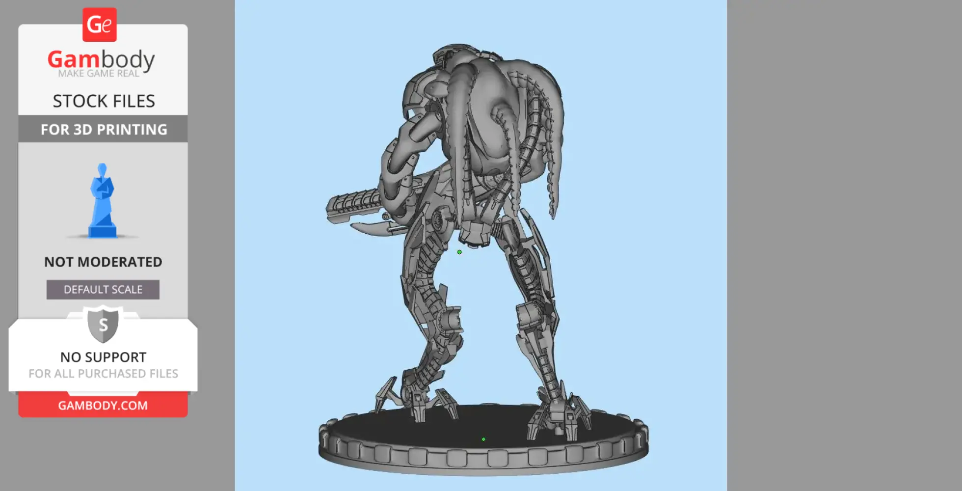 A detailed alien mech creature with tentacles stands on a round base.