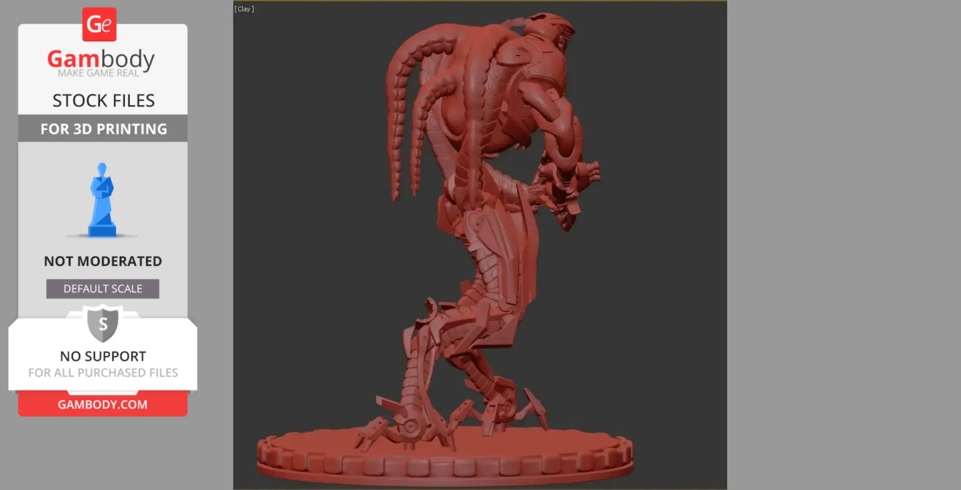A detailed 3D model of a bio-mechanical creature with multiple tentacles, standing on a circular base.