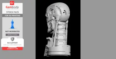 Side view of a detailed 3D model of the T-800 Terminator skull for 3D printing.