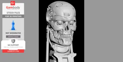 3D model of a detailed T-800 Terminator skull, featuring mechanical and skeletal elements.