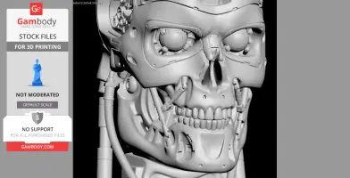 Detailed 3D model of a T-800 skull from Terminator 2, highlighting mechanical features.