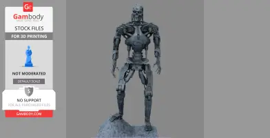Highly detailed T-800 Terminator model standing on a rocky base, designed for 3D printing.