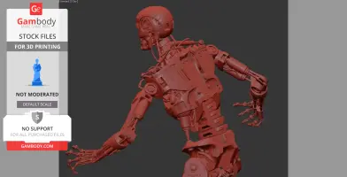 A detailed 3D model of a Terminator T-800 endoskeleton, posed dynamically for 3D printing.