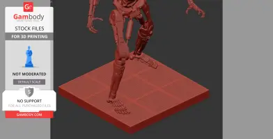 3D model of a Terminator T-800 endoskeleton standing on a textured base for 3D printing.
